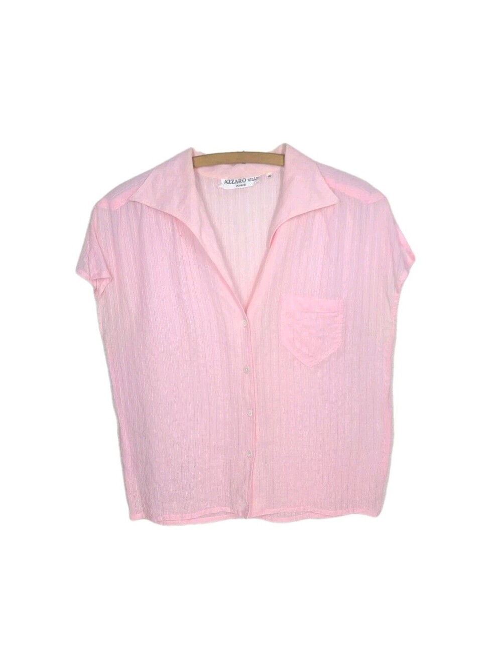 Vintage 1990s Pink Cotton Top Azzaro Ville Paris Designer Flutter Sleeve Collar